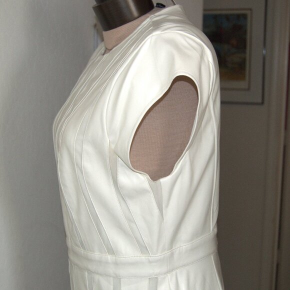 Bebe size 12 Off White Vegan leather with mesh inserts mini-Dress - Picture 3 of 3